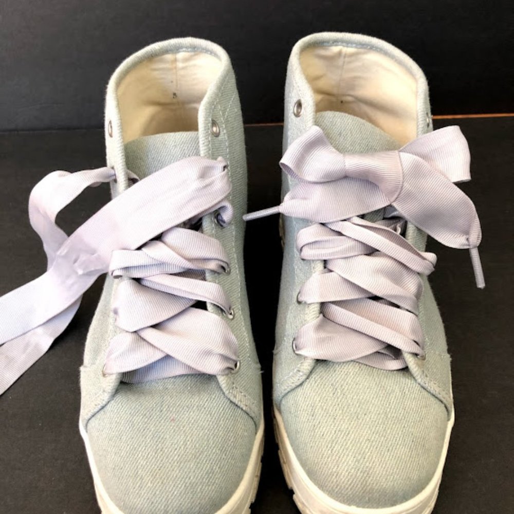 Women ZARA High Top Platform Ribbon Lace Sneakers